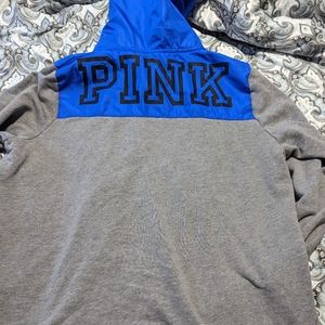 Pink hoodie, large, grey and blue